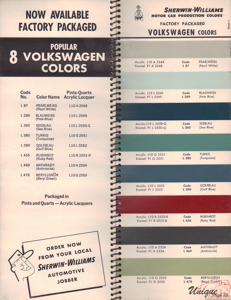 1967 Volkswagen Paint Charts Williams 1